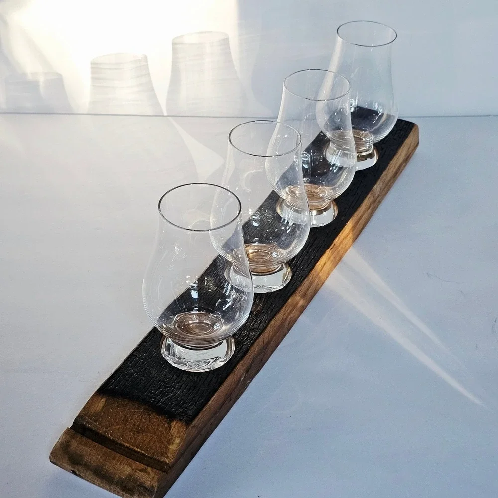 NEW Glencairn Whiskey Tasting Flight Set‎ 4 Glasses Reclaimed Barrel Stave Gift - Picture 12 of 16